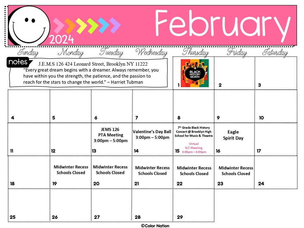 February Calendar English